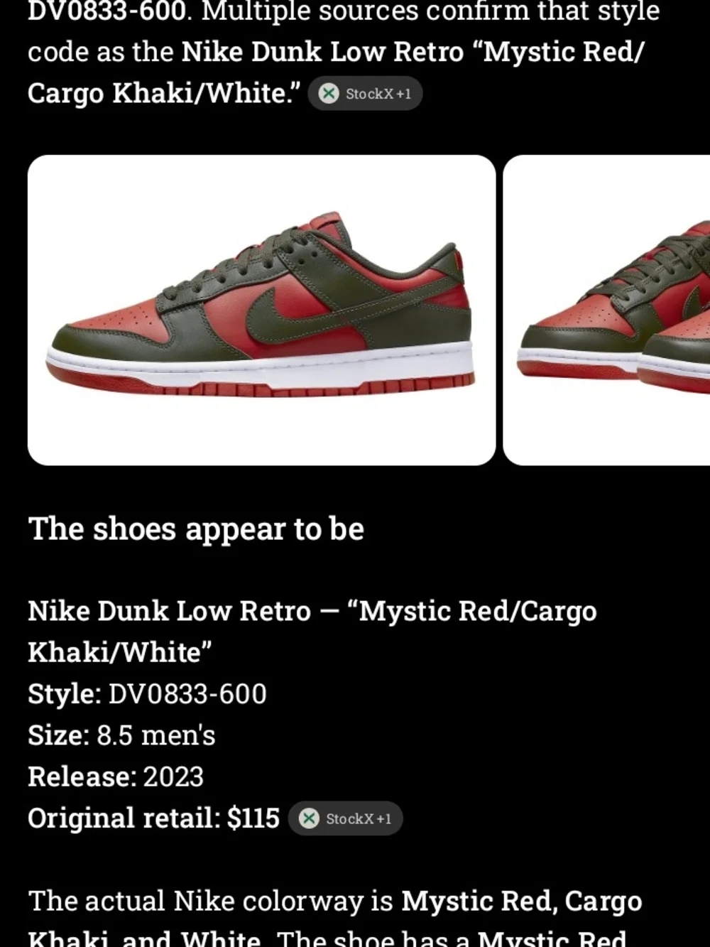 Nike Dunk Low Retro Sneakers - Mystic Red & Cargo Khaki